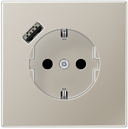 Розетка с заземлением +1хUSB тип A без рамки Jung LS990 metal 1-м. сталь картинка